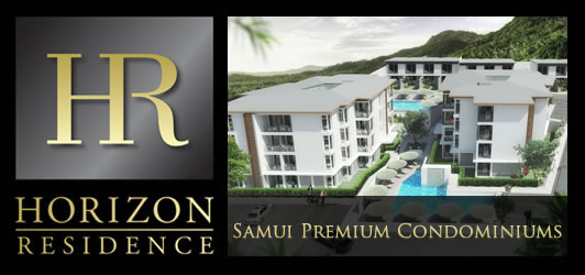 Piscine et logo Horizon Residence.