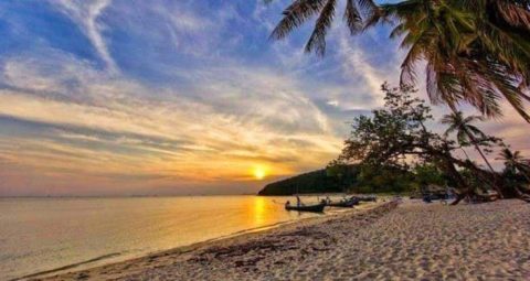 beachfront land with sunset