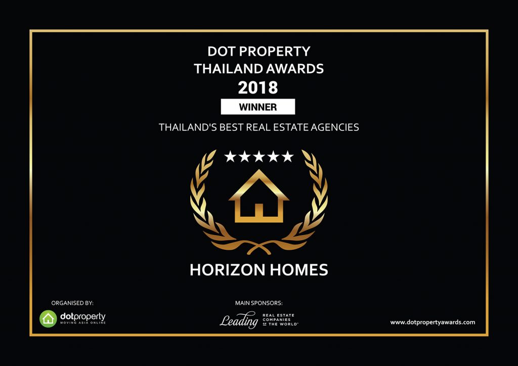 Version numérique du prix Dot Property Thailand des meilleures agences immobilières de Thaïlande, décerné à Horizon Homes en 2018.