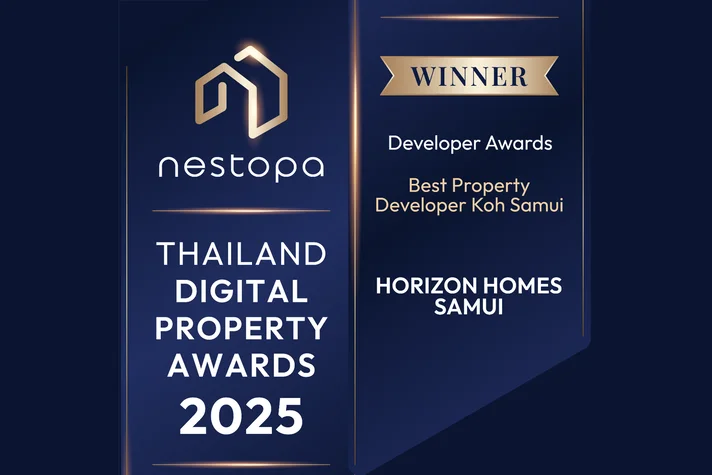 Nestopa Thailand Digital Property Awards 2025 Winner badge - Best Property Developer Koh Samui, awarded to Horizon Homes Samui