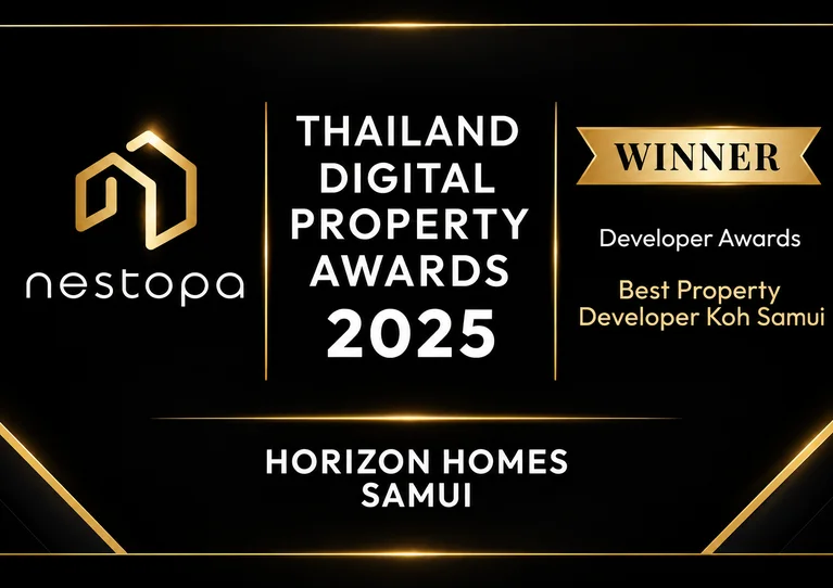 Nestopa Thailand Digital Property Awards 2025 Winner badge - Best Property Developer Koh Samui, awarded to Horizon Homes Samui