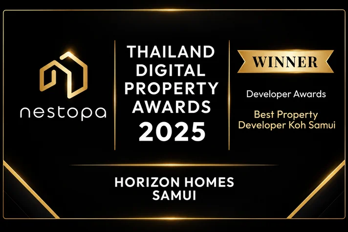 Nestopa Thailand Digital Property Awards 2025 Winner badge - Best Property Developer Koh Samui, awarded to Horizon Homes Samui