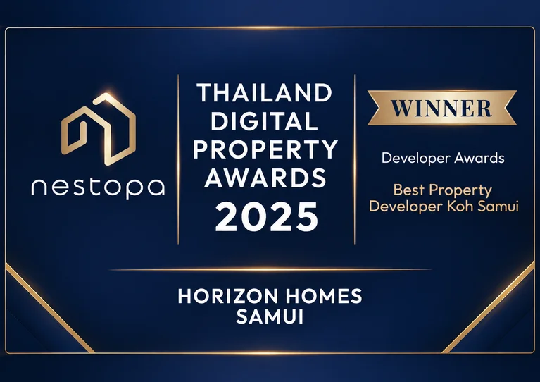 Nestopa Thailand Digital Property Awards 2025 Winner badge - Best Property Developer Koh Samui, awarded to Horizon Homes Samui
