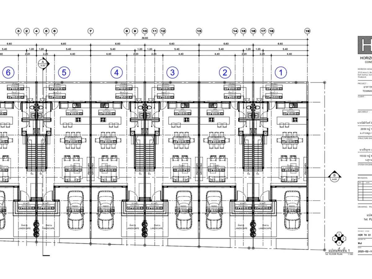 Architectural floor plan drawing for a row of Koh Samui townhouses